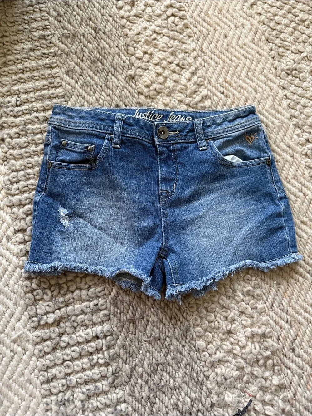 Justice Blue Frayed Hem Denim Shorts 14 distressed